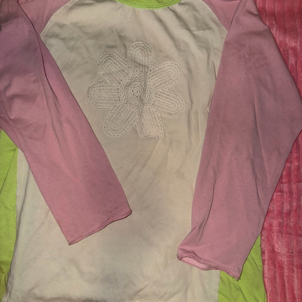 Pink and Cream Long Sleeve Shirt with Flower Design